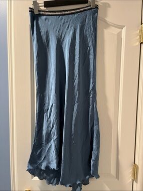 Light Blue Satin Maxi Skirt with Elastic Waistband